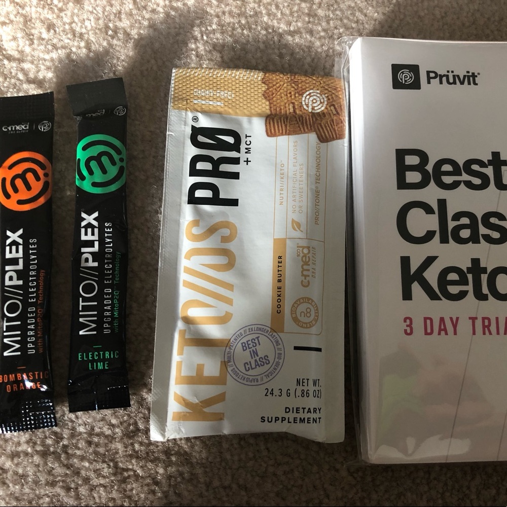 Pruvit 3 day NAT trial. 1 keto OS pro cookie butter flavor. 2 mitoplex.